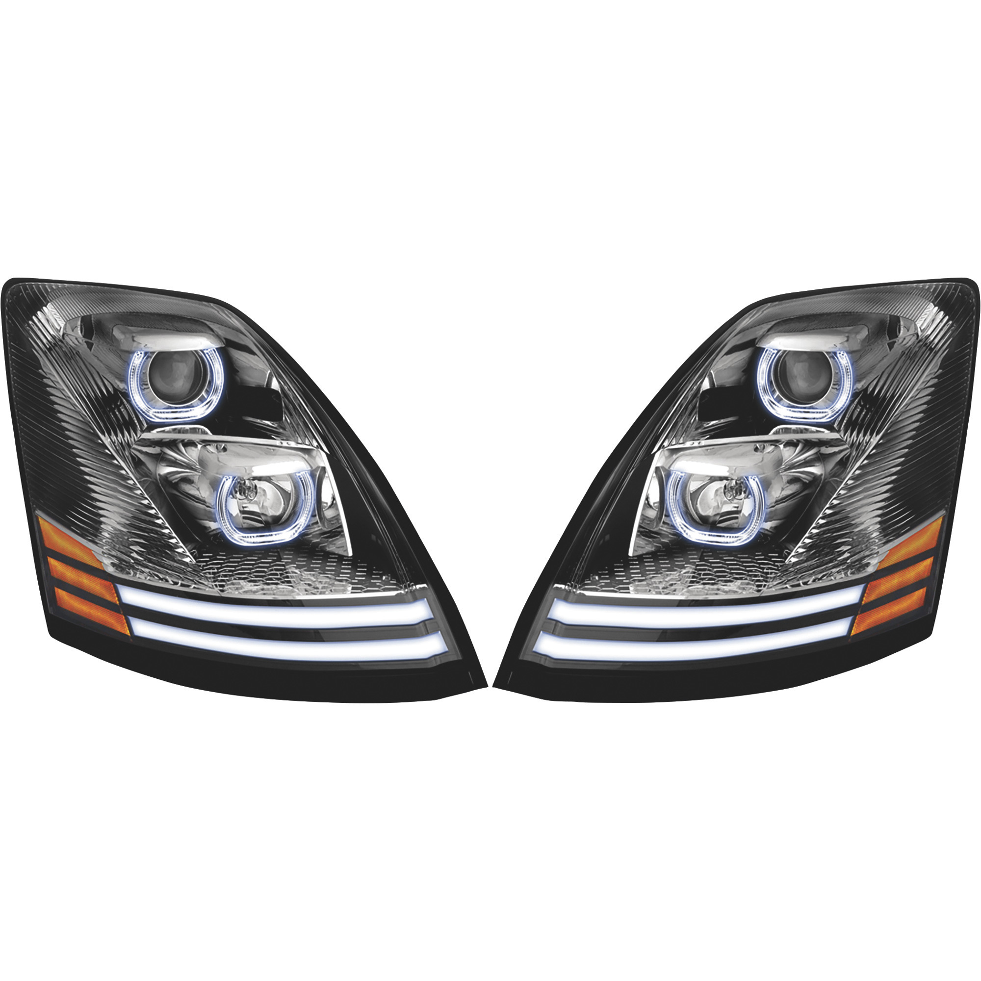 TRUX Volvo Driver's Side Halogen Semi-Truck Headlight Assembly with LED Lightbar, Model# TLED-H45